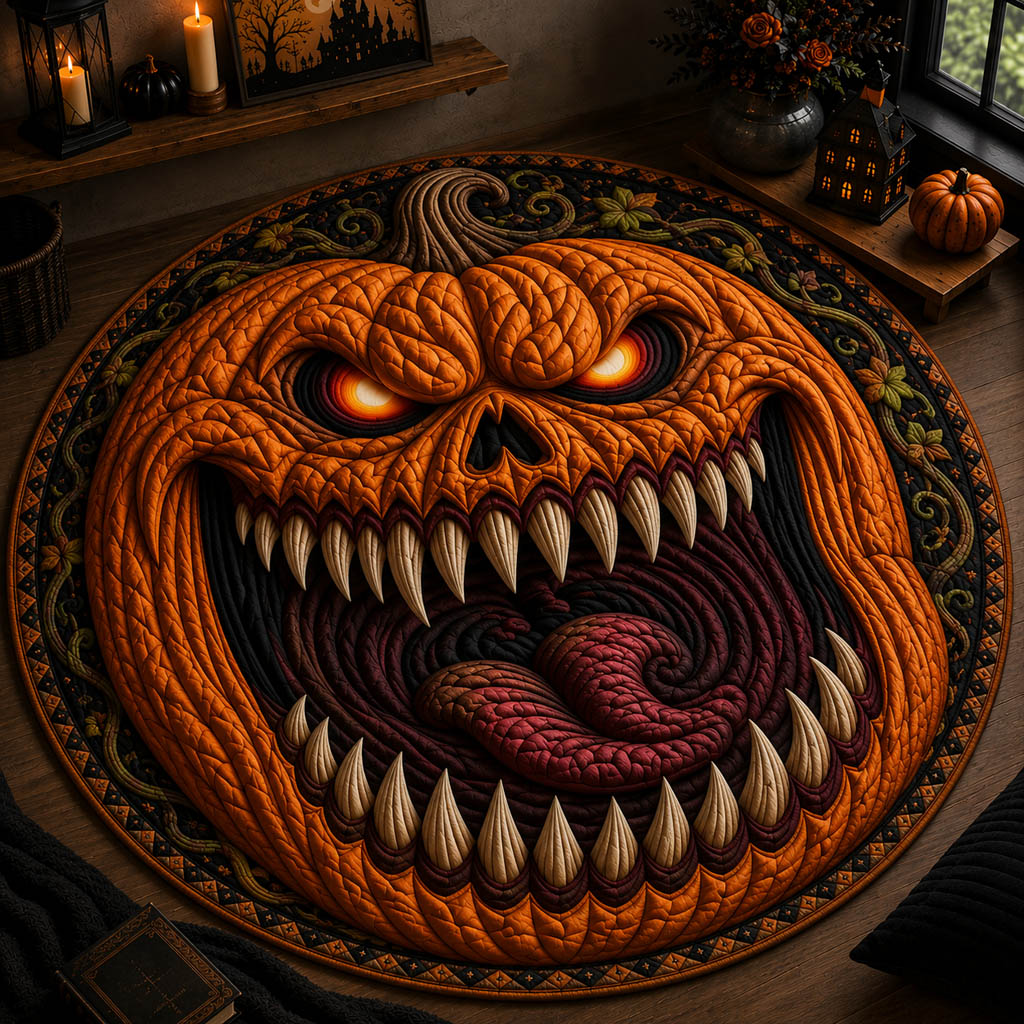 Jack Lantern Grin Quilted Round Mat Small Round Mat Halloween Inspired Gifts