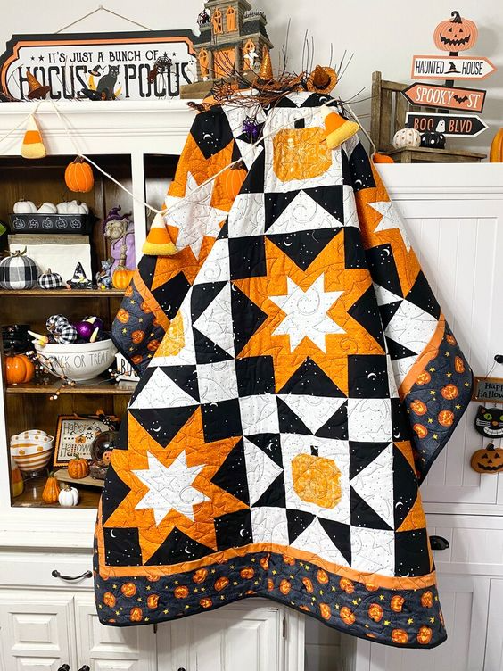 Jack O Lantern Quilted Blanket Pumpkin Blankets Spooky Gift Ideas