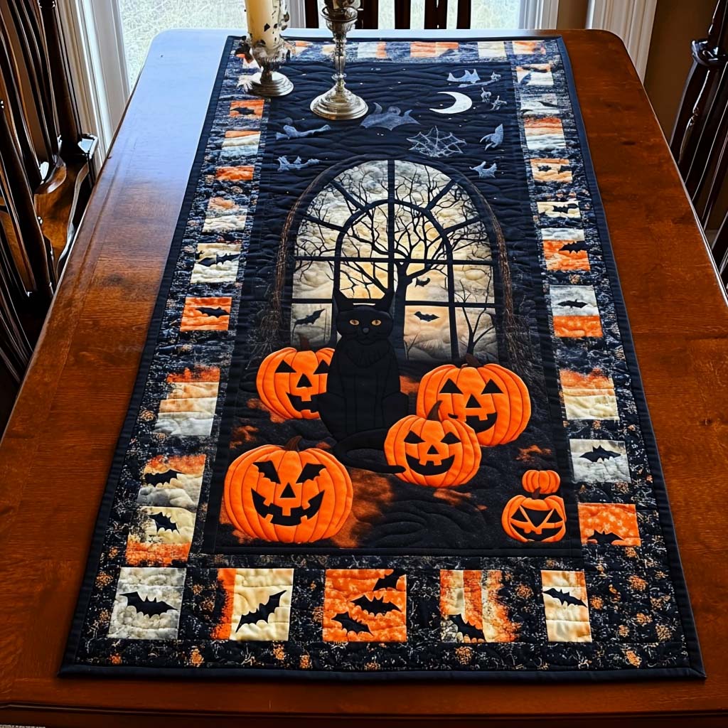 Jack O Lantern Watcher Quilted Table Runner Dining Decor Awesome Halloween Gifts