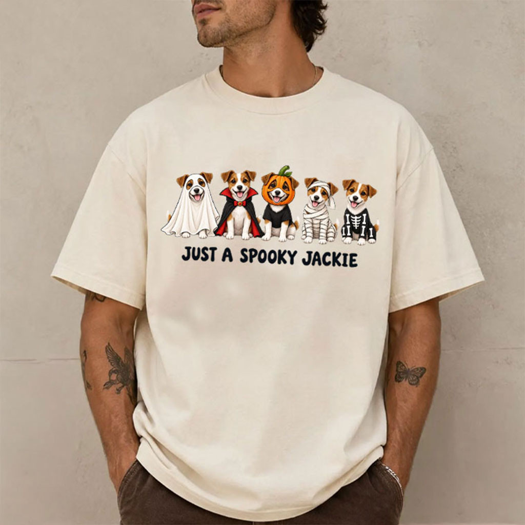 Jack Russell Halloween Spooky Ghost Pumpkin Skeleton T-Shirt Just A Spooky Jackie Shirt Gifts