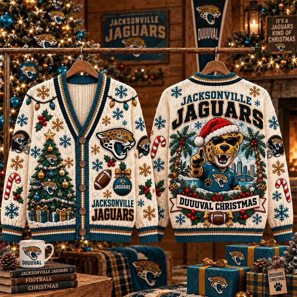 Jacksonville Jaguars Duuuval Christmas Cardigan Jacksonville Jaguars Merch Football Fan Gifts Jacksonville Jaguars Duuuval Christmas Cardigan Jacksonville Jaguars Merch Football Fan Gifts