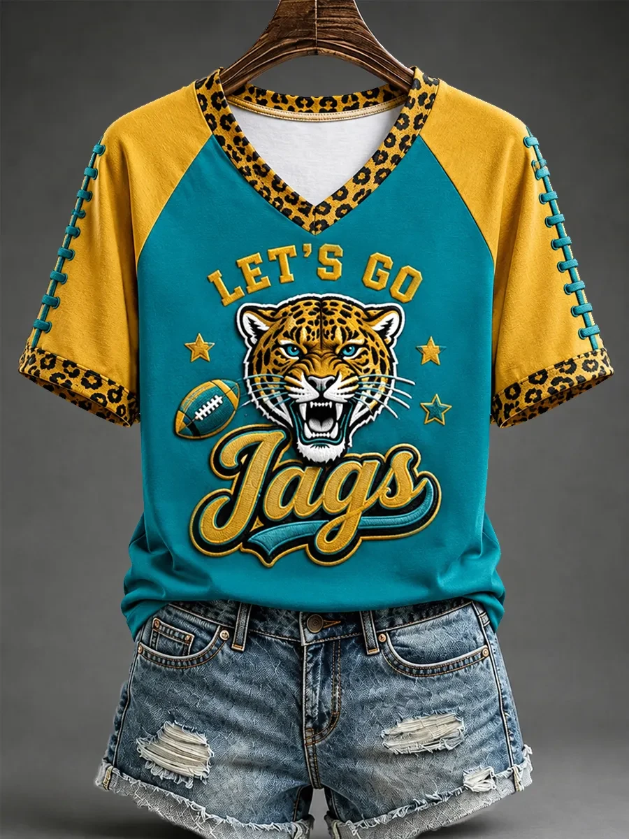 Jacksonville Jaguars Merch Let's Go Jags Football V-Neck T-Shirt Jacksonville Game Day Fan Gift