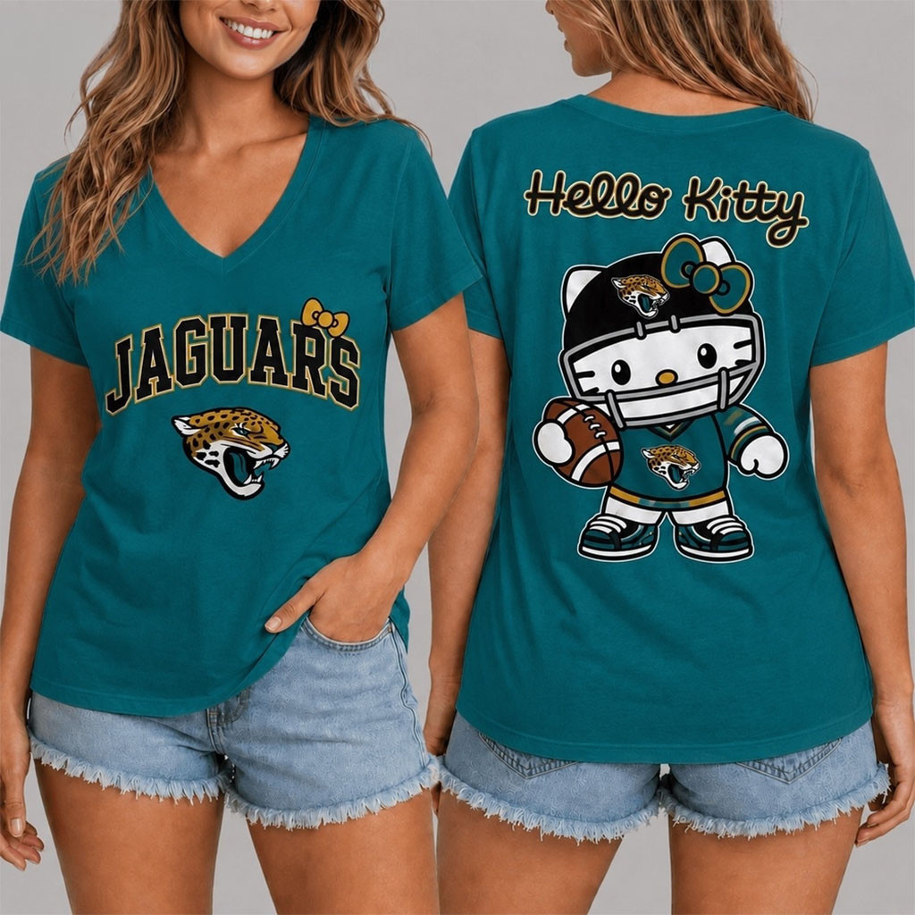 Jacksonville Jaguars X Hello Kitty V-Neck Shirt Jacksonville Jaguars Merch Cute Game Day Gifts