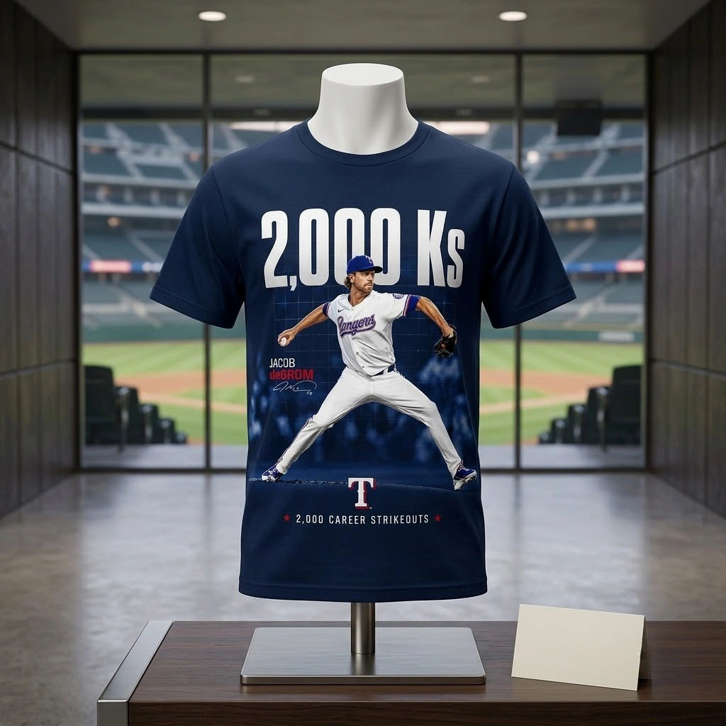 Jacob deGrom Texas Rangers 2000 Strikeouts Milestone T-Shirt Texas Rangers Merch Gift For Fan