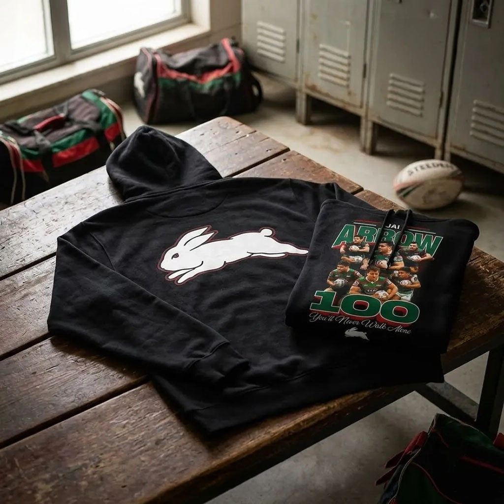 Jai Arrow 100 South Sydney Rabbitohs Black Hoodie Jai Arrow Merch Gift For Rugby Fans Jai Arrow 100 South Sydney Rabbitohs Black Hoodie Jai Arrow Merch Gift For Rugby Fans