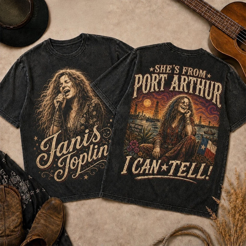 Janis Joplin Vintage Sunset Portrait T-Shirt She's From Port Arthur Shirt Janis Joplin Merch