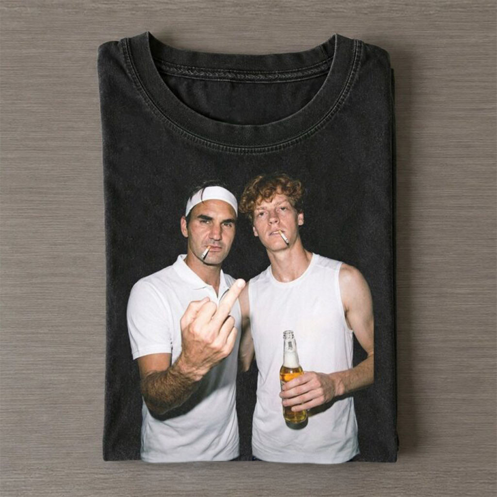 Jannik Sinner And Roger Federer 2026 Smoke And Drunk Wash T-Shirt Gifts For Tennis Fans