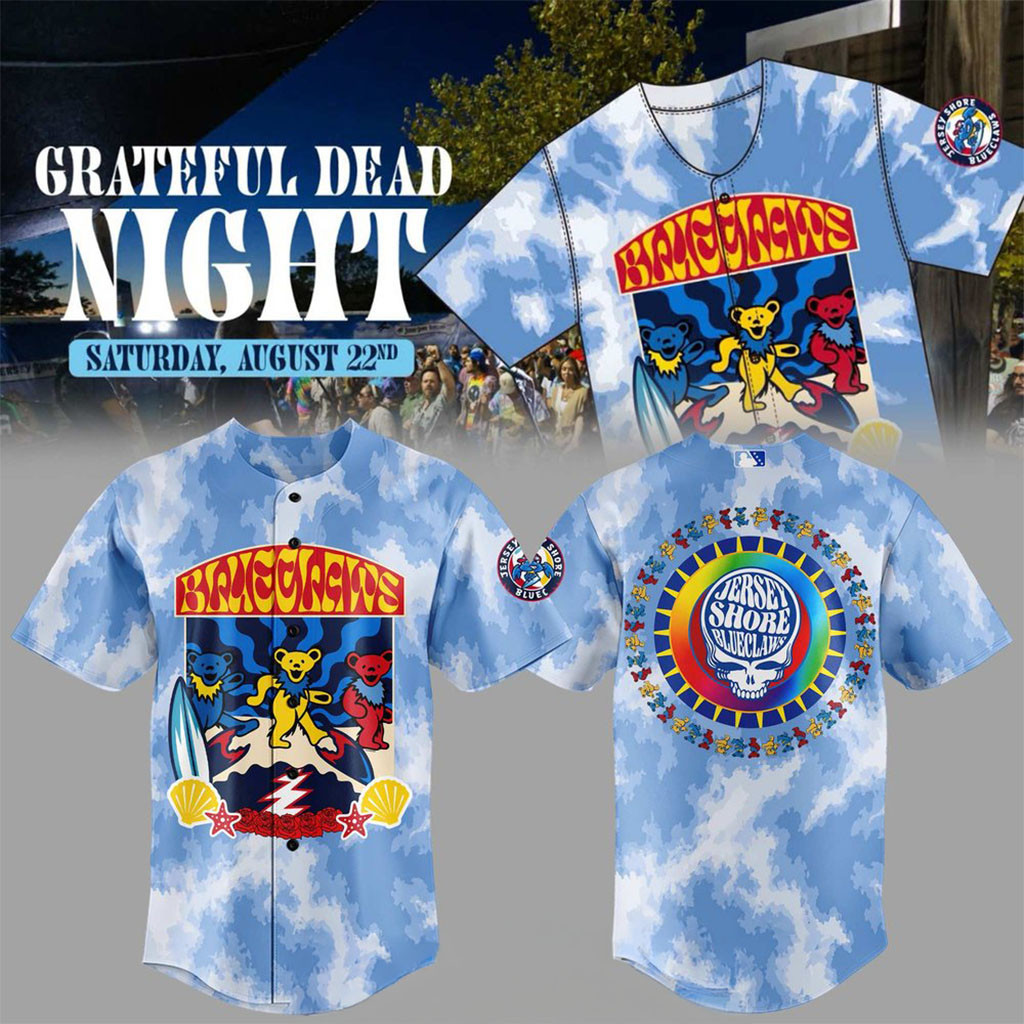 Jersey Shore BlueClaws Grateful Dead Night Baseball Jersey BlueClaws Merch Baseball Fans Gifts