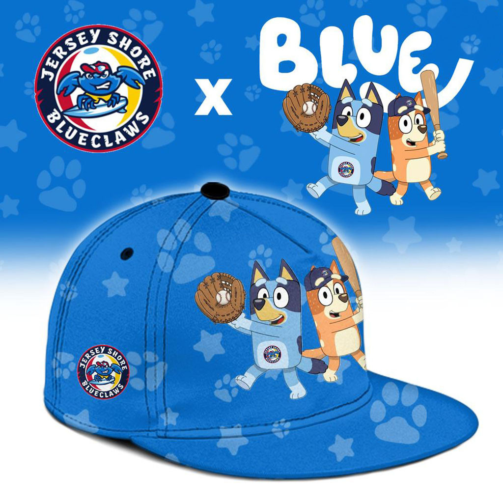 Jersey Shore BlueClaws X Bluey Night Snapback Hat BlueClaws Merch Gifts For Baseball Fans