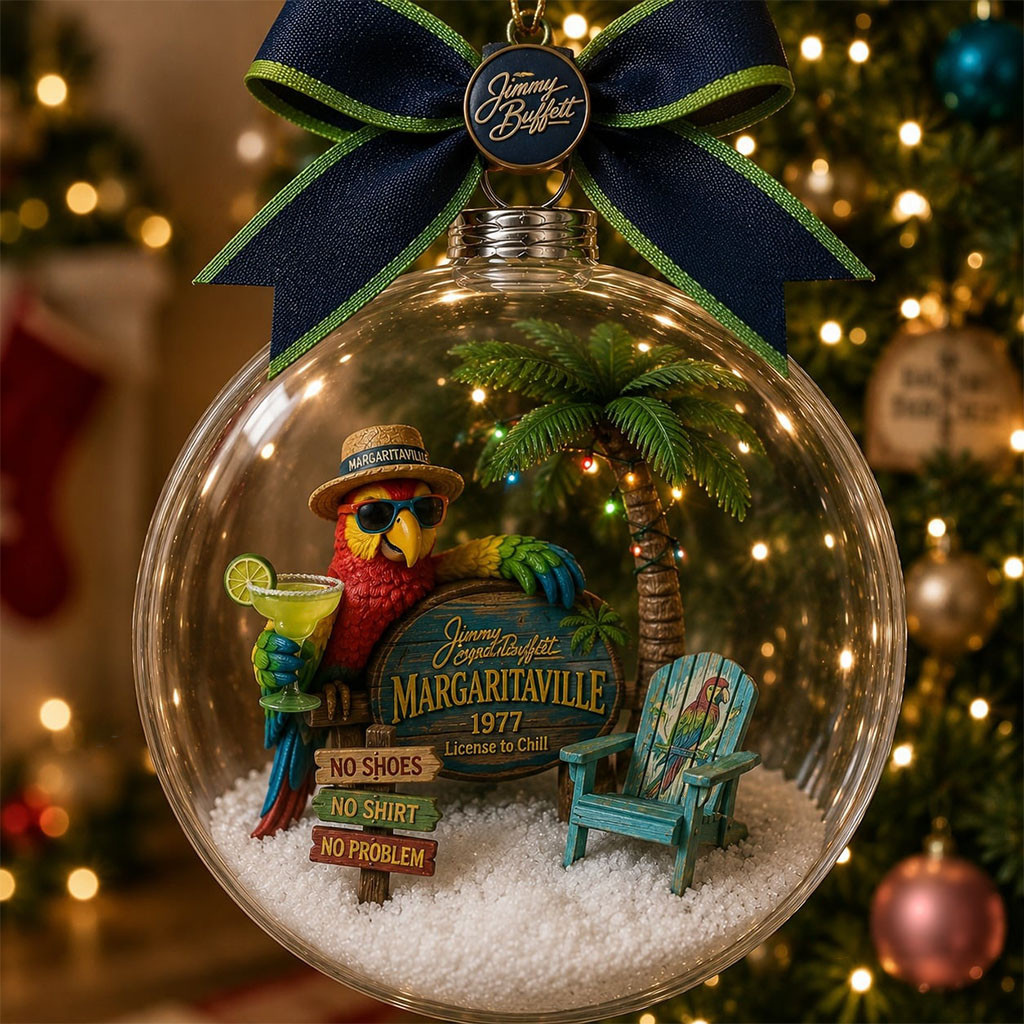 Jimmy Buffett Margaritaville 1977 Parrot Island Scene Globe Ornament Jimmy Buffett Merch Decor