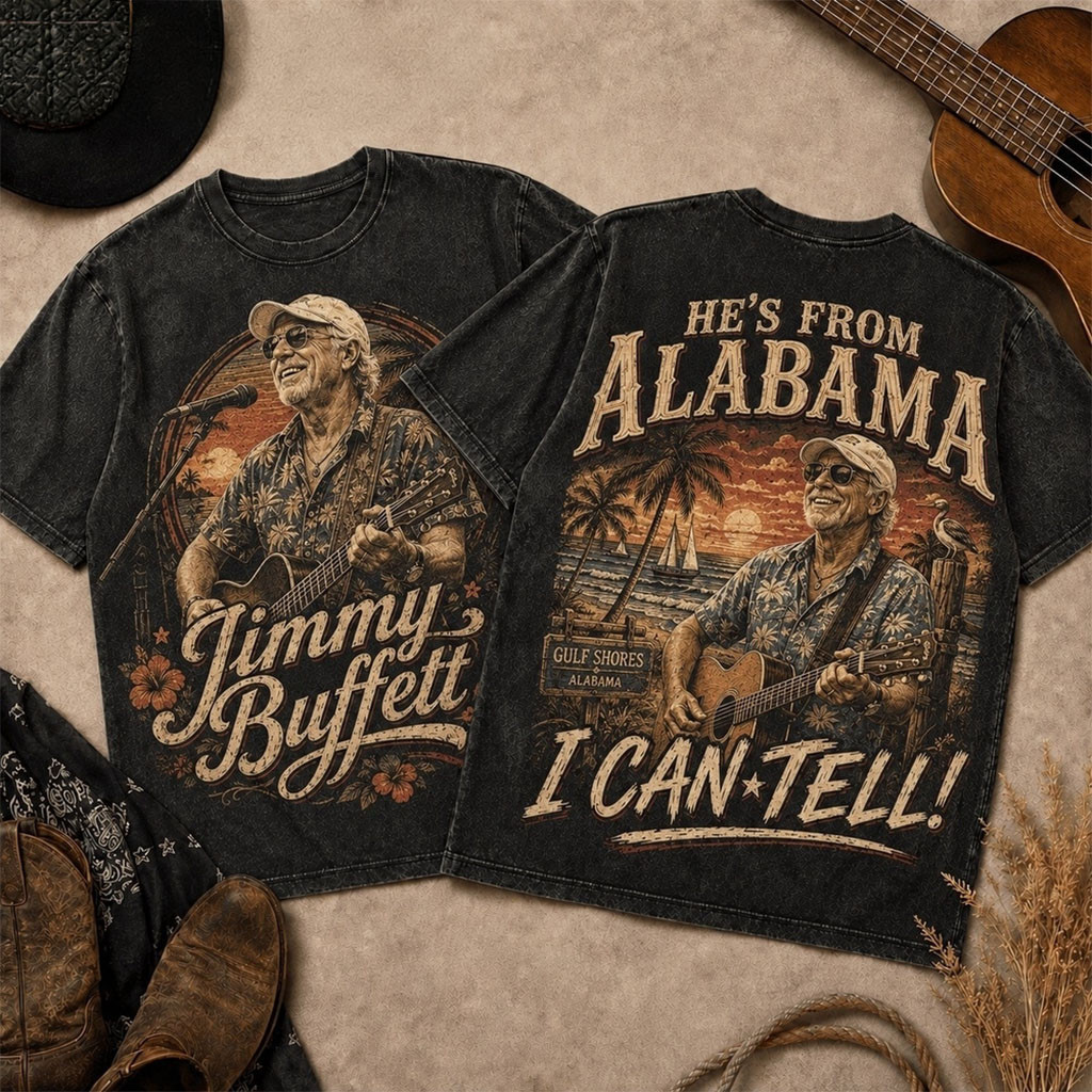 Jimmy Buffett Vintage Sunset Palm Guitar T-Shirt He's From Alabama Shirt Jimmy Buffett Merch