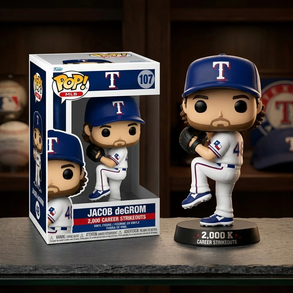 JJacob deGrom Texas Rangers 2000 Strikeouts Pitching Pose Funko Pop Rangers Merch Decor Gifts JJacob deGrom Texas Rangers 2000 Strikeouts Pitching Pose Funko Pop Rangers Merch Decor Gifts