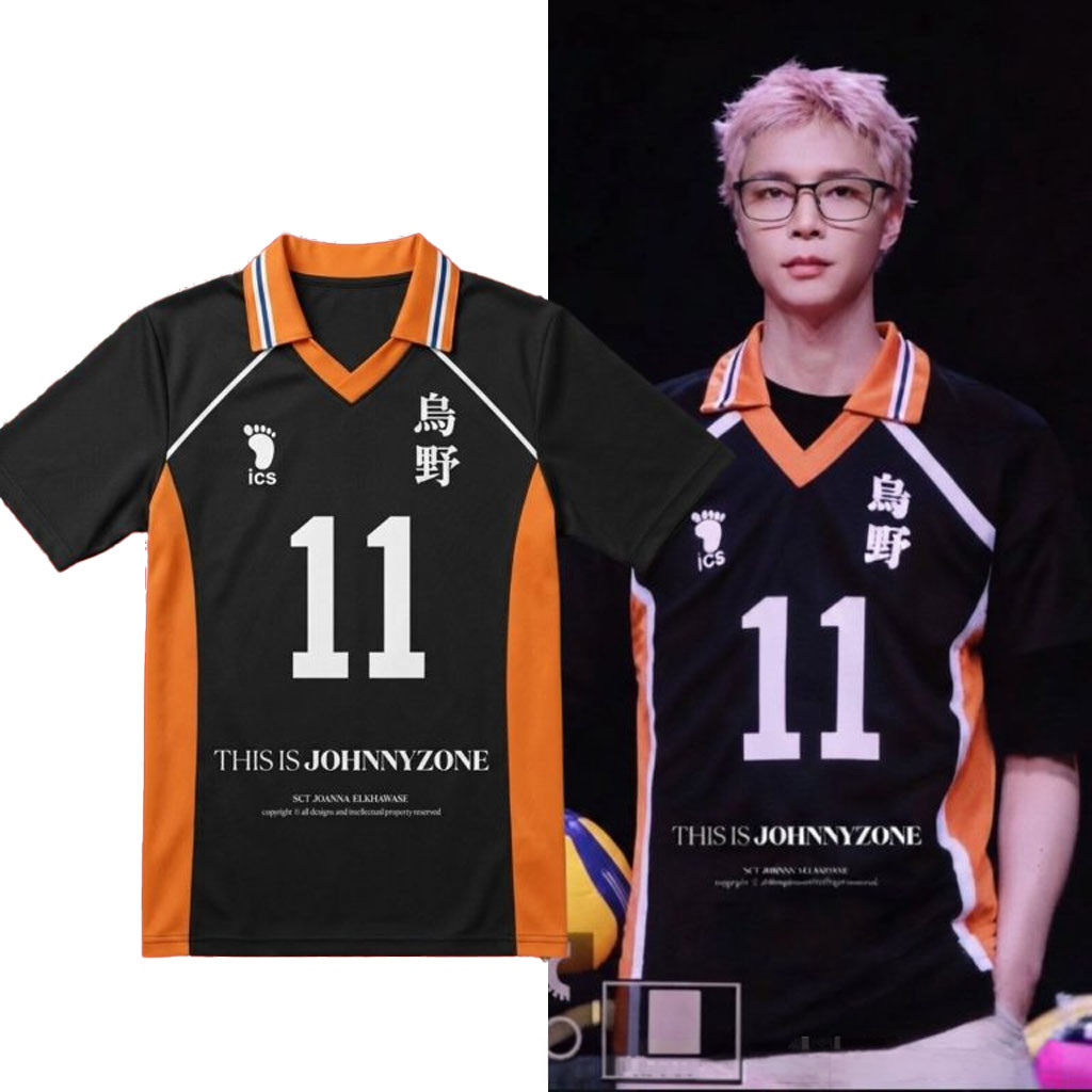 Johnny NCT Haikyuu Karasuno High #11 Kei Tsukishima Volleyball V-Neck Polo Jersey Fan Merch