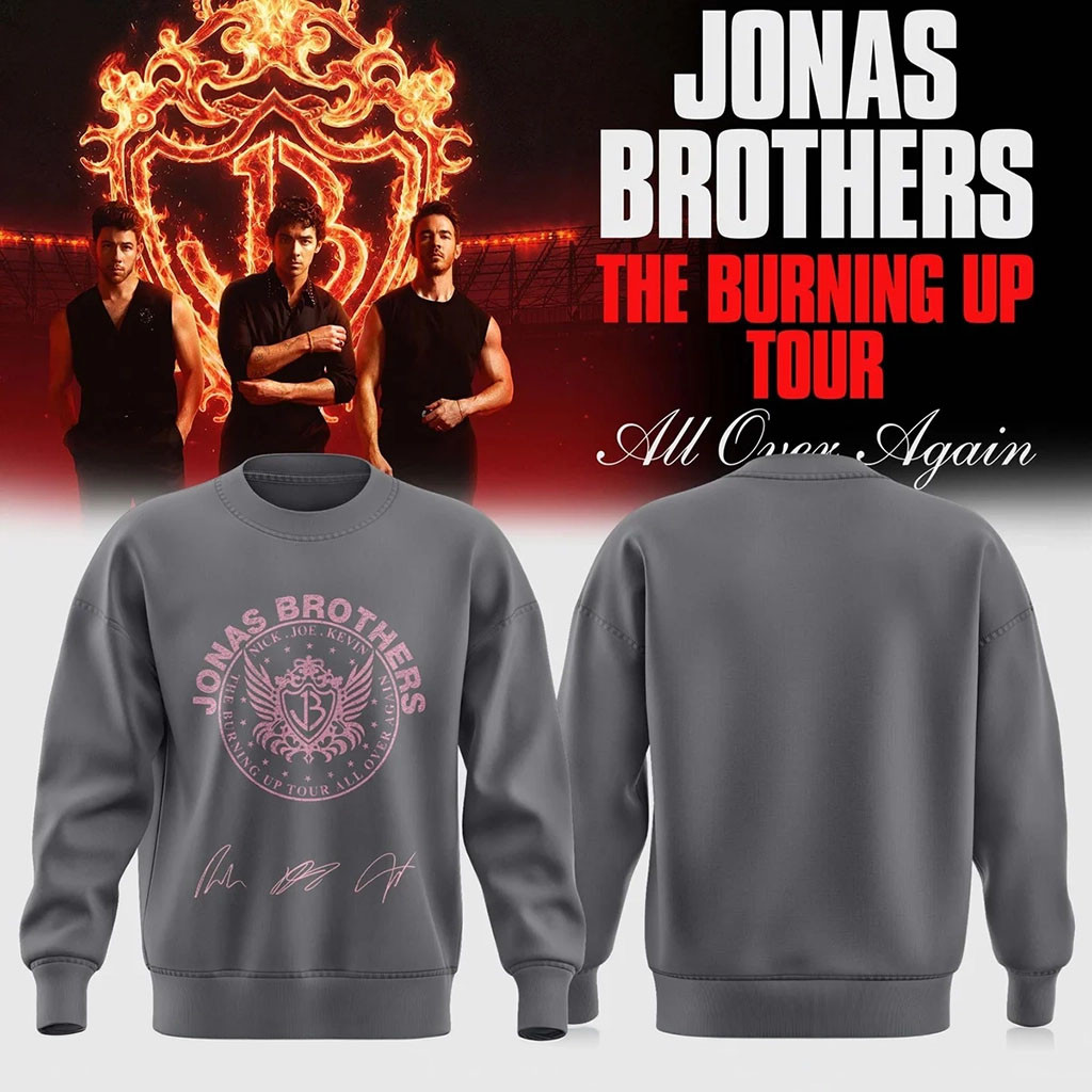Jonas Brothers Merch 2026 The Burning Up Tour Sweatshirt Grey Gifts For Concert Fan