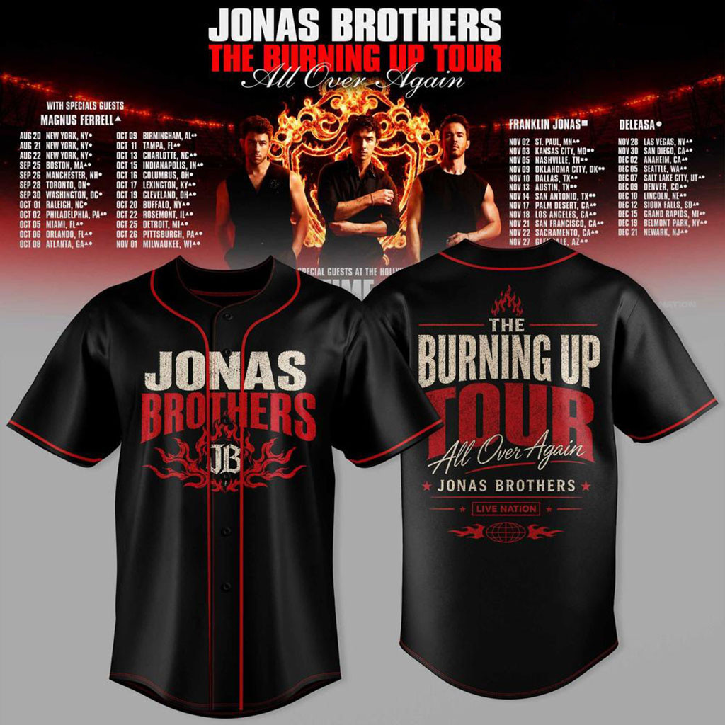 Jonas Brothers Merch The Burning Up Tour All Over Again Jersey Presents For Music Lovers