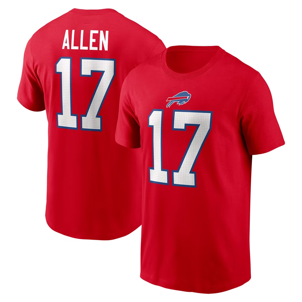 Josh Allen Merch #17 Buffalo Bills Josh Allen Red Name And Number T-Shirt Gift For Football Fan