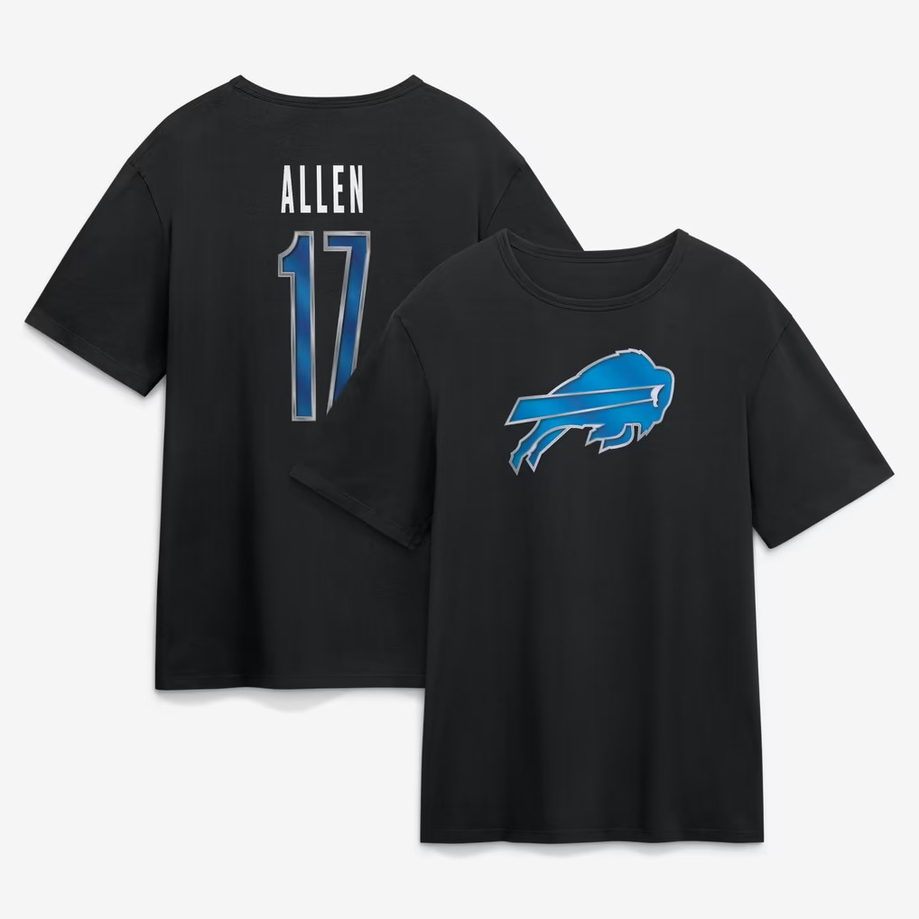 Josh Allen Merch 2026 Buffalo Bills #17 Josh Allen Metallic Mascot T-Shirt Football Fan Gear
