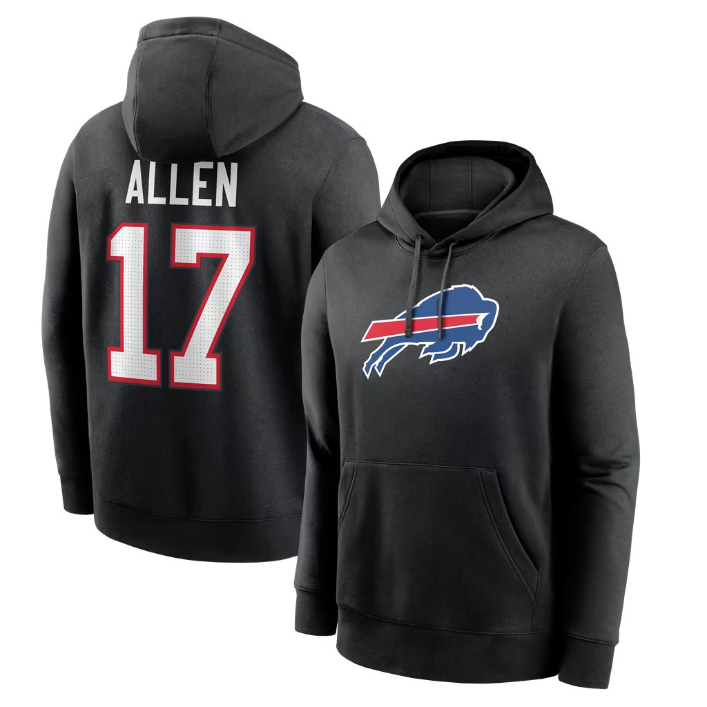 Josh Allen Merch 2026 Buffalo Bills Josh Allen #17 Name And Number Hoodie Black Gift For Fans