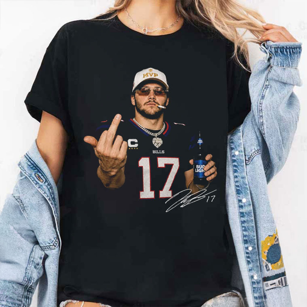 Josh Allen Middle Finger Funny Football Game Day T-Shirt #17 Josh Allen Merch Signed