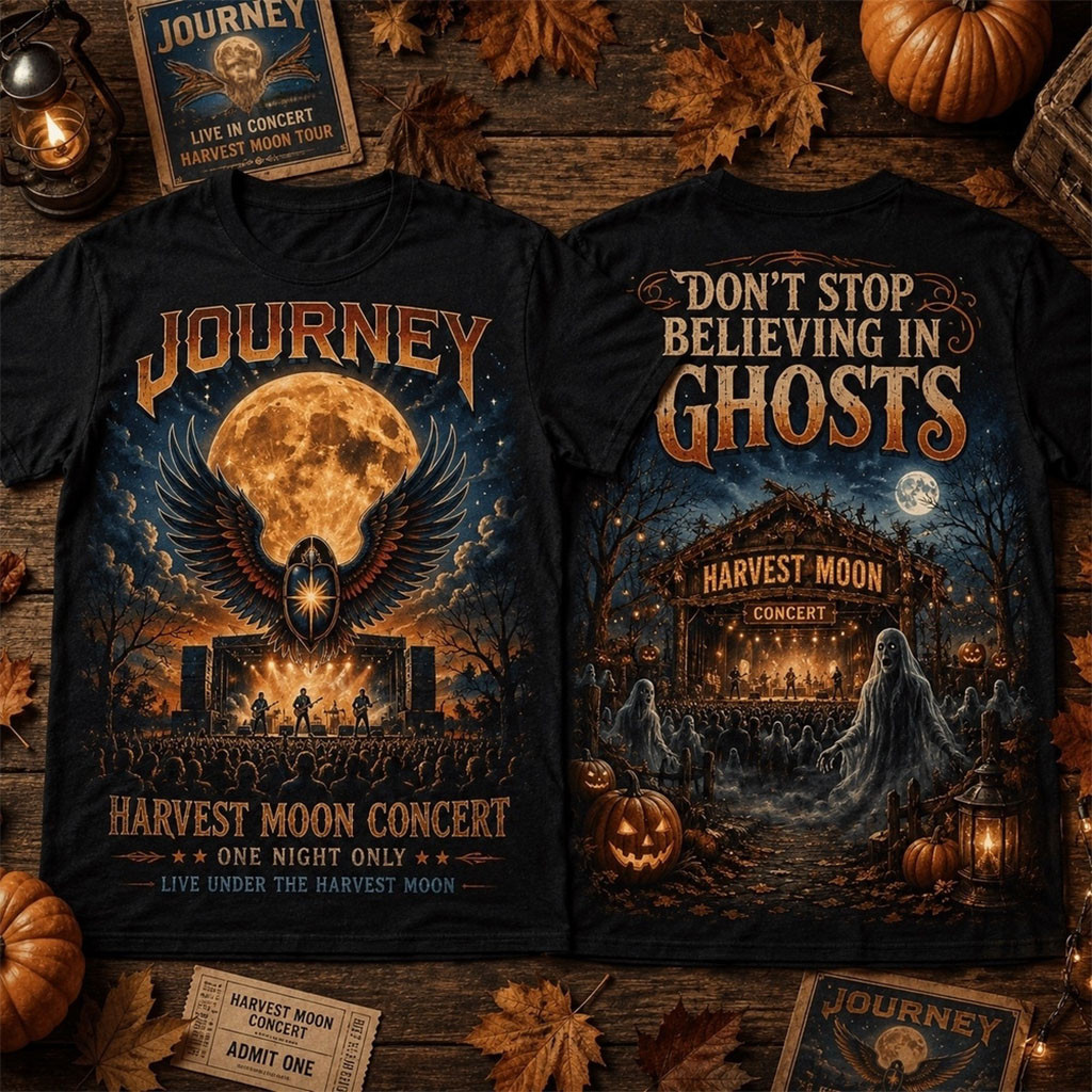 Journey Harvest Moon Halloween 2026 T-Shirt Don't Stop Believes In Ghosts Shirt Fan Merch