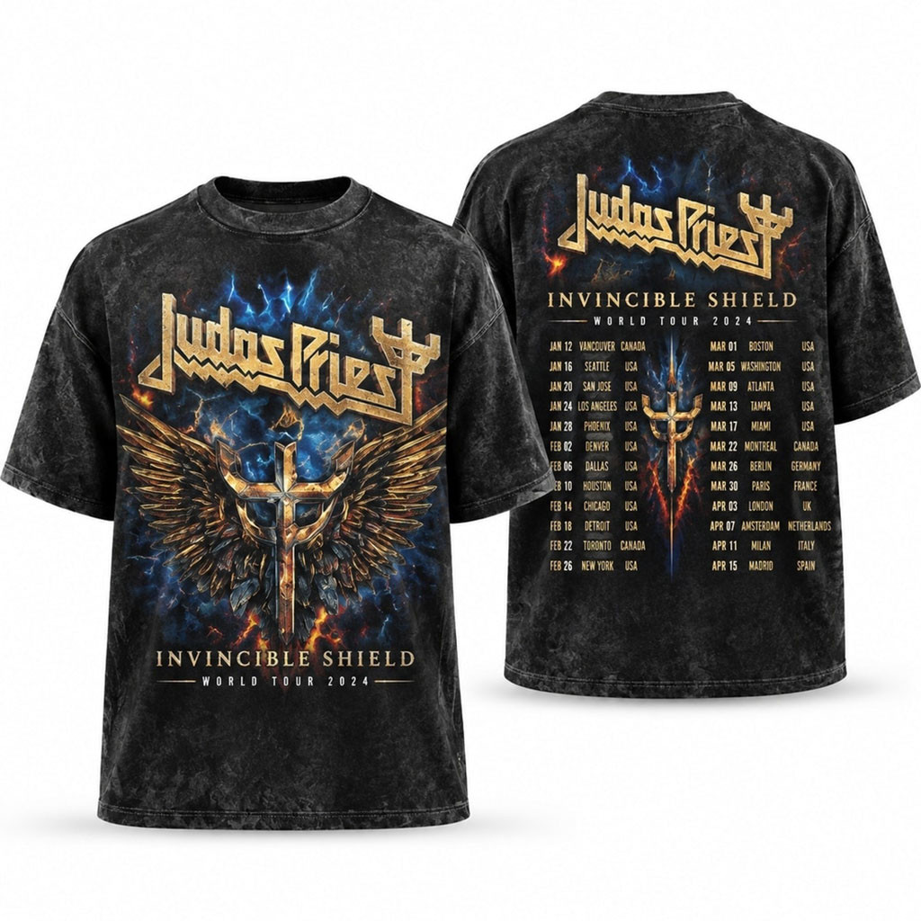 Judas Priest Merch Invincible Shield World Tour 2024 Dates Vintage Heavy Metal T-Shirt Fan Gift Judas Priest Merch Invincible Shield World Tour 2024 Dates Vintage Heavy Metal T-Shirt Fan Gift