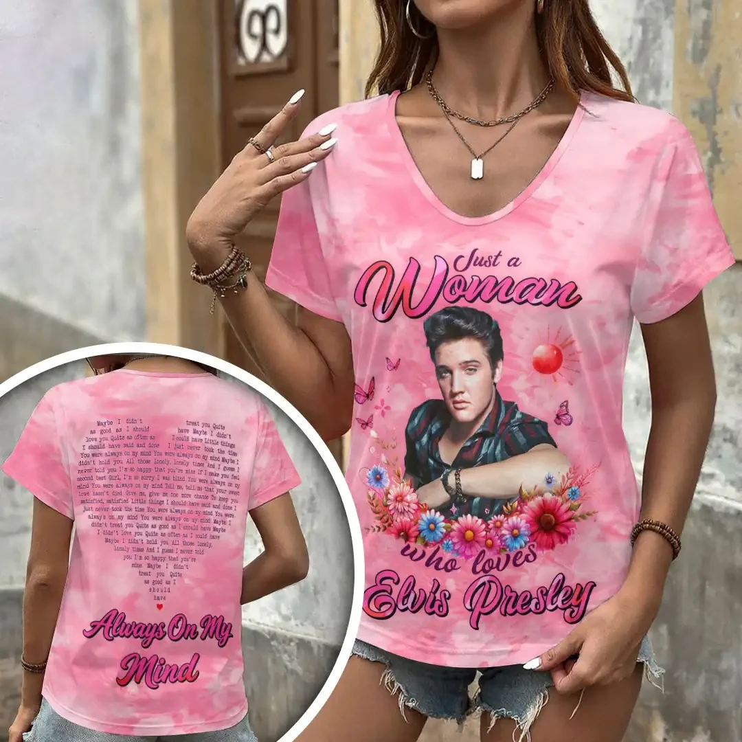 Just A Woman Who Loves Elvis Presley V-Neck T-Shirt Elvis Presley Merch Gifts For Rock Fans Just A Woman Who Loves Elvis Presley V-Neck T-Shirt Elvis Presley Merch Gifts For Rock Fans