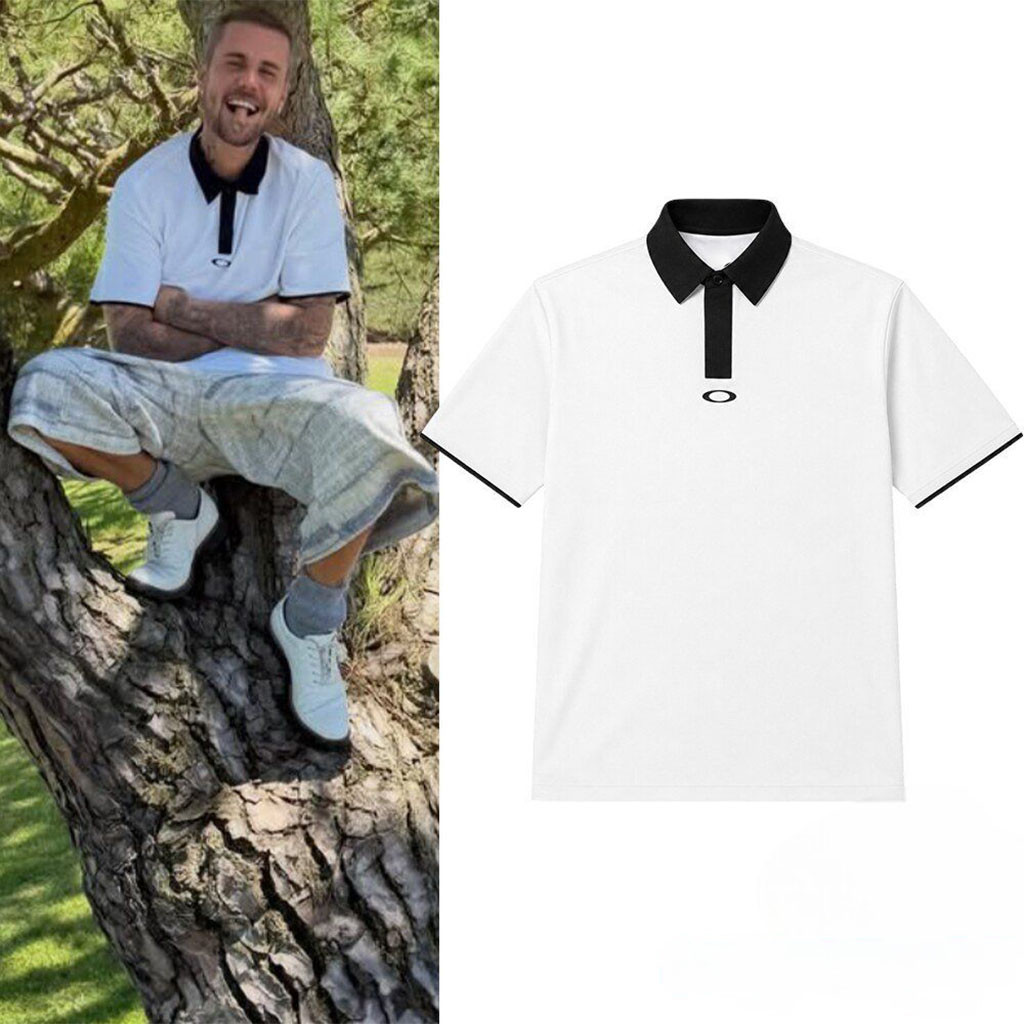 Justin Bieber Oakley Icon Golf White Black Polo Shirt Justin Bieber Merch Gifts For Music Fans Justin Bieber Oakley Icon Golf White Black Polo Shirt Justin Bieber Merch Gifts For Music Fans