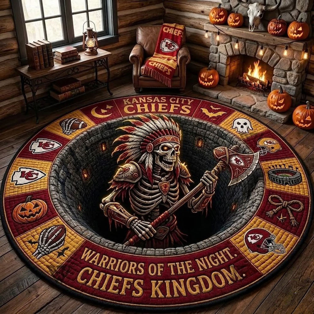 Kansas City Chiefs 2026 Monster Halloween Quilted Round Mat Chiefs Merch Football Lover Gifts