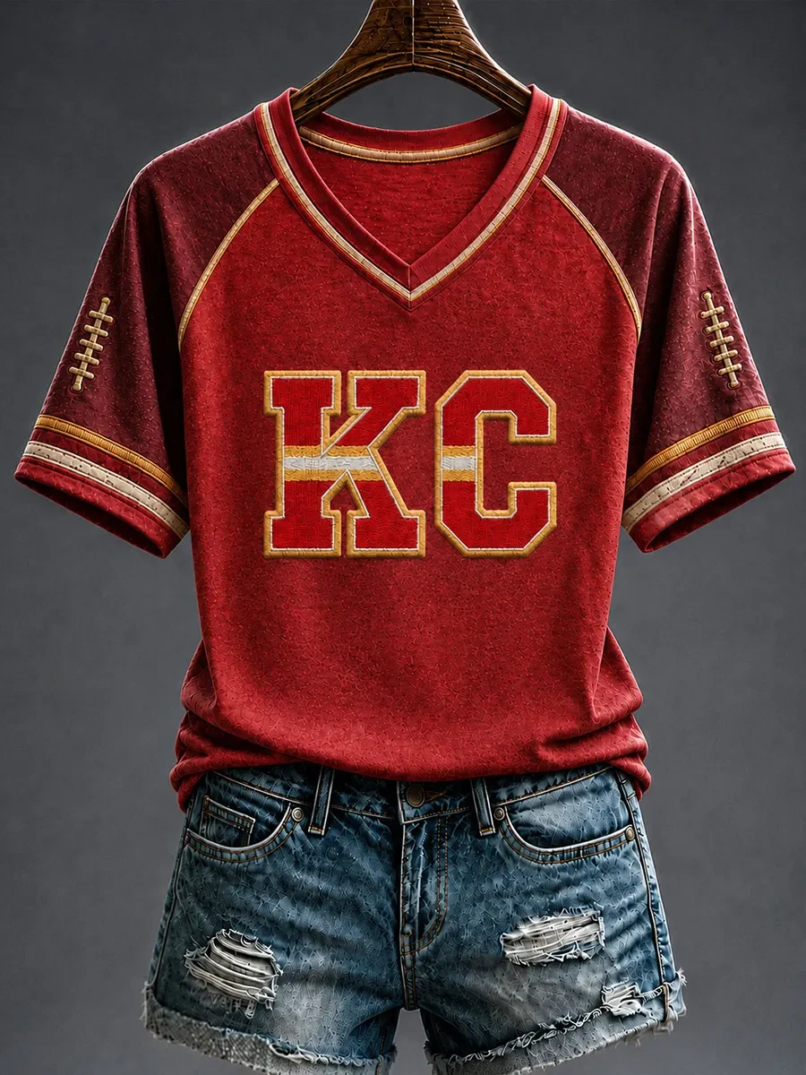 Kansas City Chiefs Game Day V-Neck Shirt Football Lover KC Chiefs Merch Fan Outfit For Women Kansas City Chiefs Game Day V-Neck Shirt Football Lover KC Chiefs Merch Fan Outfit For Women
