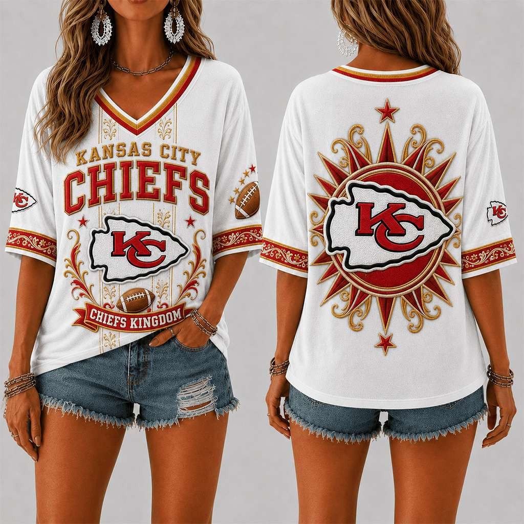 Kansas City Chiefs Kingdom V-Neck Shirt Women's Game Day Outfits Chiefs Merch Fan Gifts
