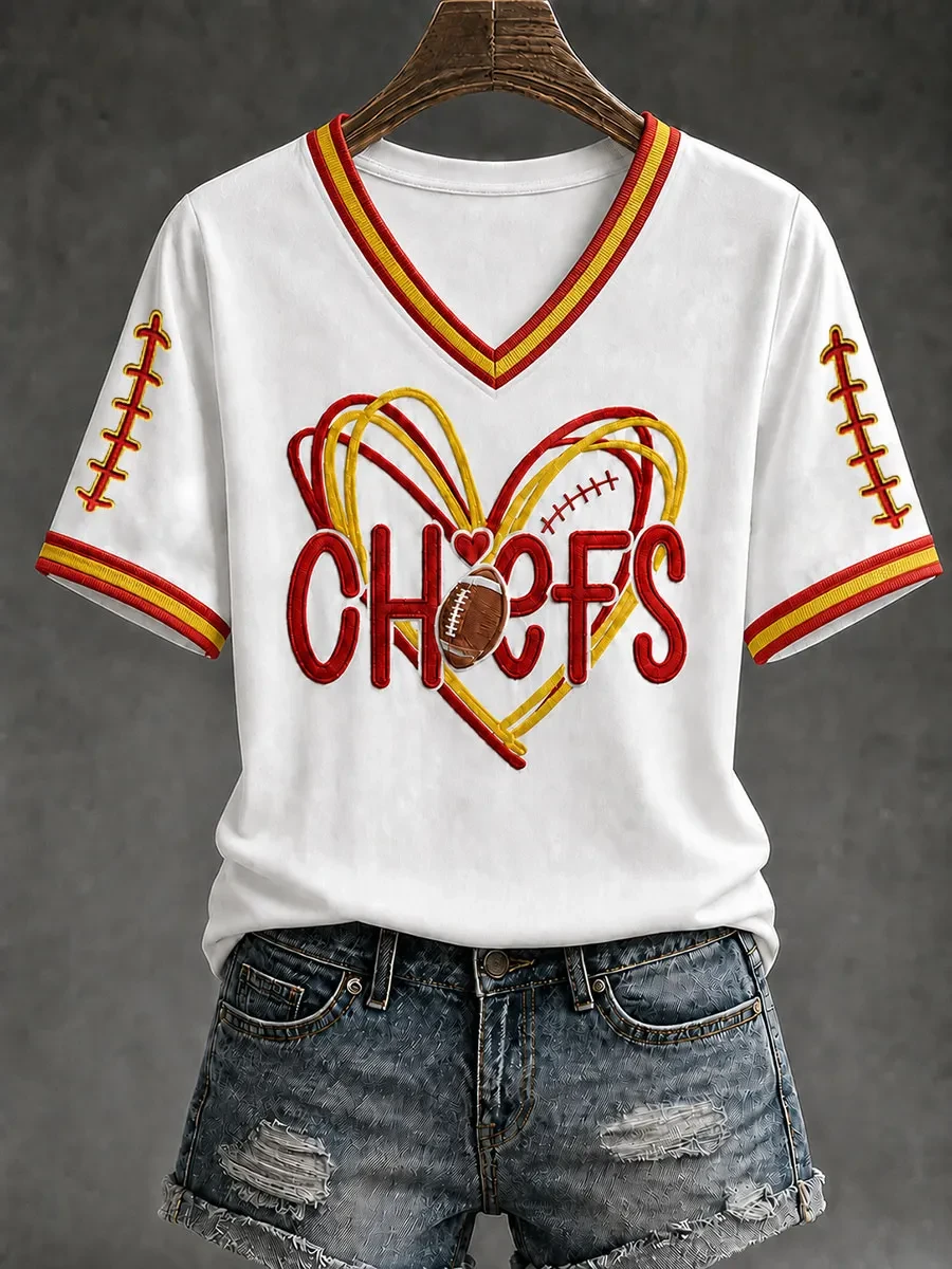 Kansas City Chiefs Merch Football V-Neck T-Shirt KC Game Day Tailgate Outfit Chiefs Kingdom Gift