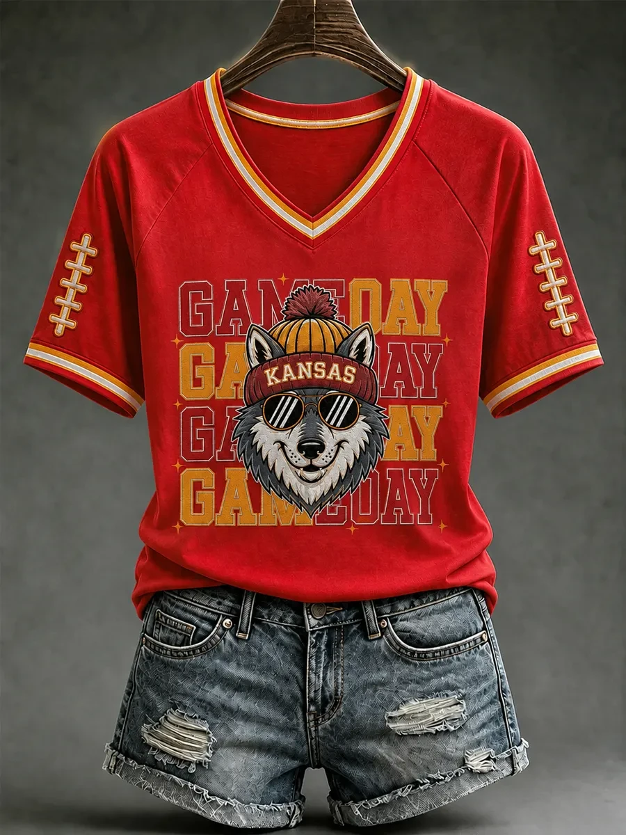 Kansas City Chiefs Merch Game Day Kansas City Football V-Neck Shirt Chiefs Fan Gift For Mom Kansas City Chiefs Merch Game Day Kansas City Football V-Neck Shirt Chiefs Fan Gift For Mom