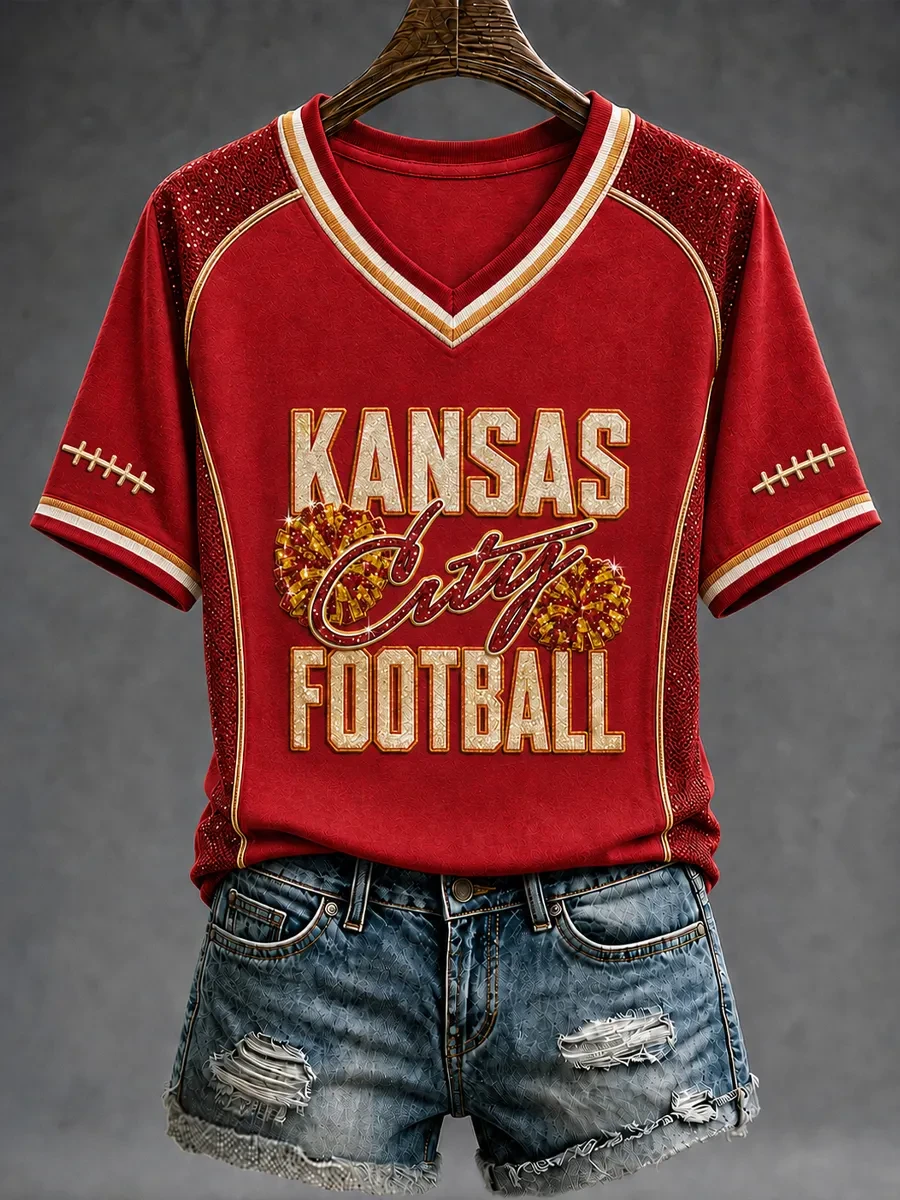 Kansas City Chiefs Merch Game Day V-Neck T-Shirt KC Chiefs Tailgate Outfit Football Fan Gifts