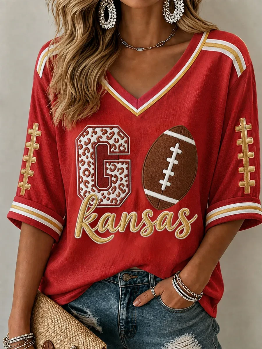 Kansas City Chiefs Merch Go Kansas City Football Crop Sleeve V-Neck Shirt Game Day Gifts For Fan Kansas City Chiefs Merch Go Kansas City Football Crop Sleeve V-Neck Shirt Game Day Gifts For Fan