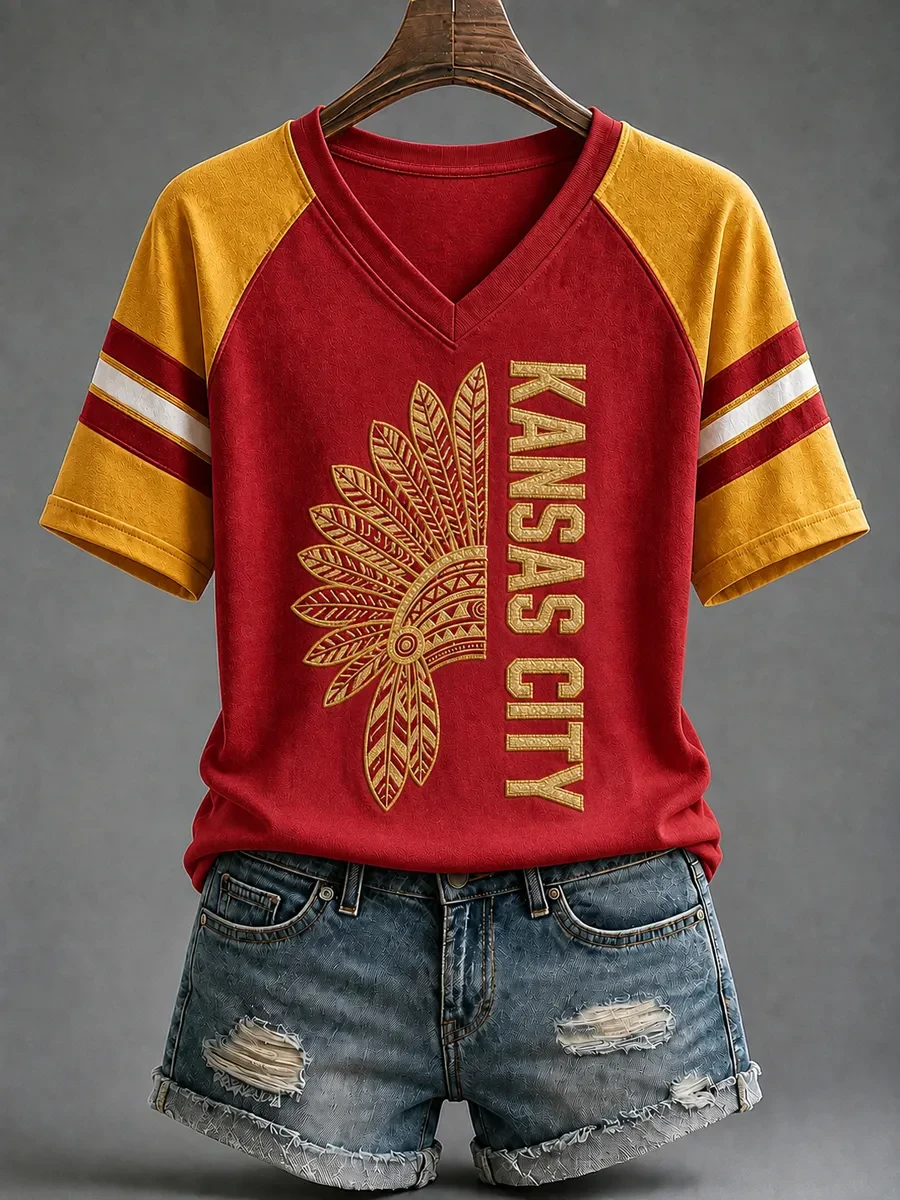Kansas City Chiefs Merch Kansas City Football Game Day V-Neck Shirt Tailgate Party Fan Outfit Kansas City Chiefs Merch Kansas City Football Game Day V-Neck Shirt Tailgate Party Fan Outfit