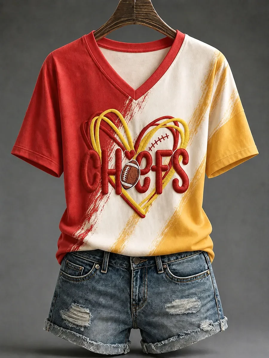 Kansas City Chiefs Merch Kansas City Football V-Neck Shirt Game Day Fan Gift For Her