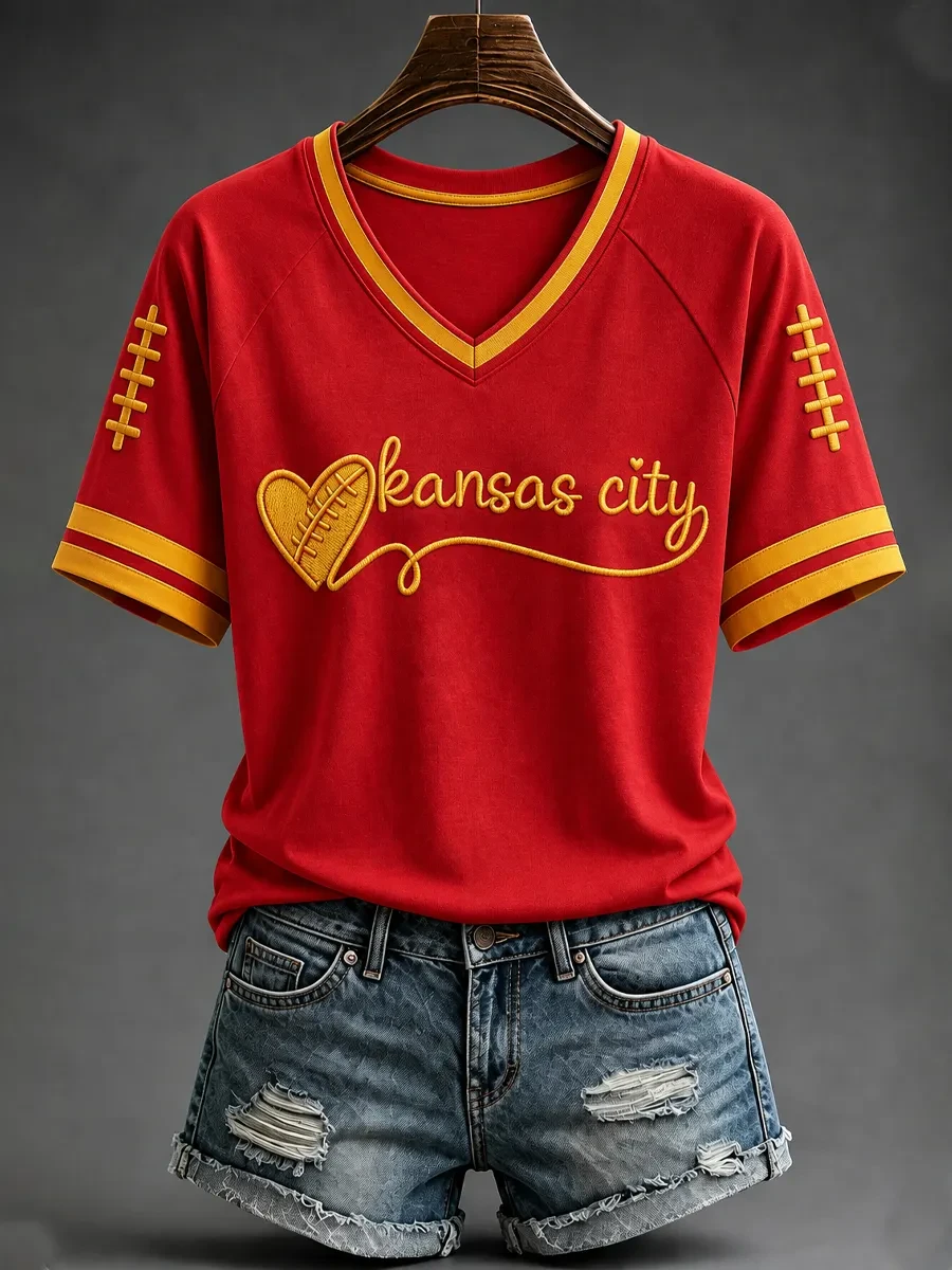 Kansas City Chiefs Merch Kansas City Football V-Neck Shirt Game Day Gift For Chiefs Fans