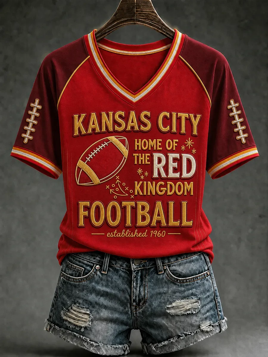 Kansas City Chiefs Merch Kansas City Home Of The Red Kingdom Football V-Neck T-Shirt KC Fan Gift