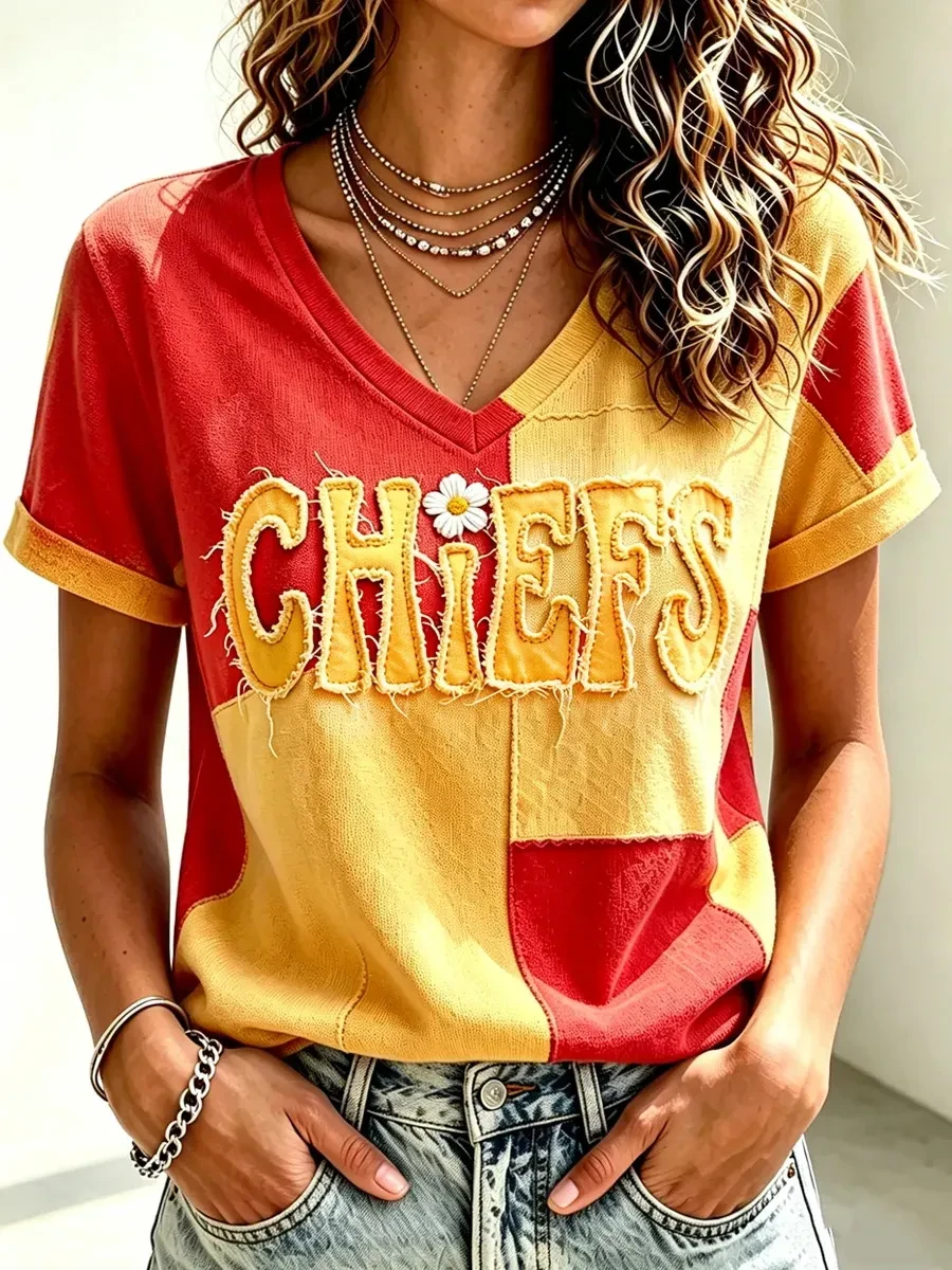 Kansas City Chiefs Merch KC Chiefs V-Neck T-Shirt Game Day Tailgate Outfit Gifts For Football Fan