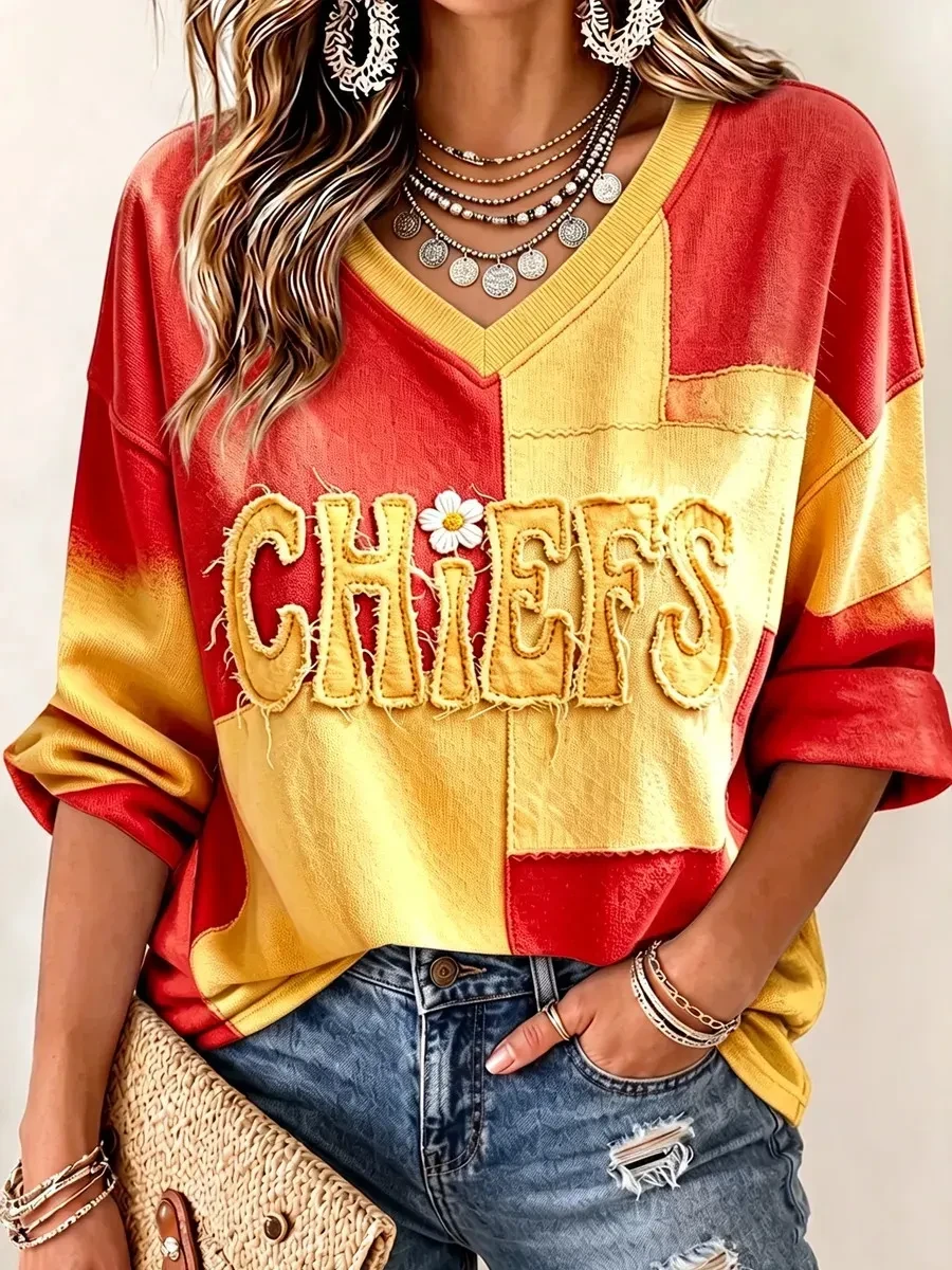 Kansas City Chiefs Merch KC Football Game Day Long Sleeve V-Neck Shirt Kansas City Fan Gift Kansas City Chiefs Merch KC Football Game Day Long Sleeve V-Neck Shirt Kansas City Fan Gift