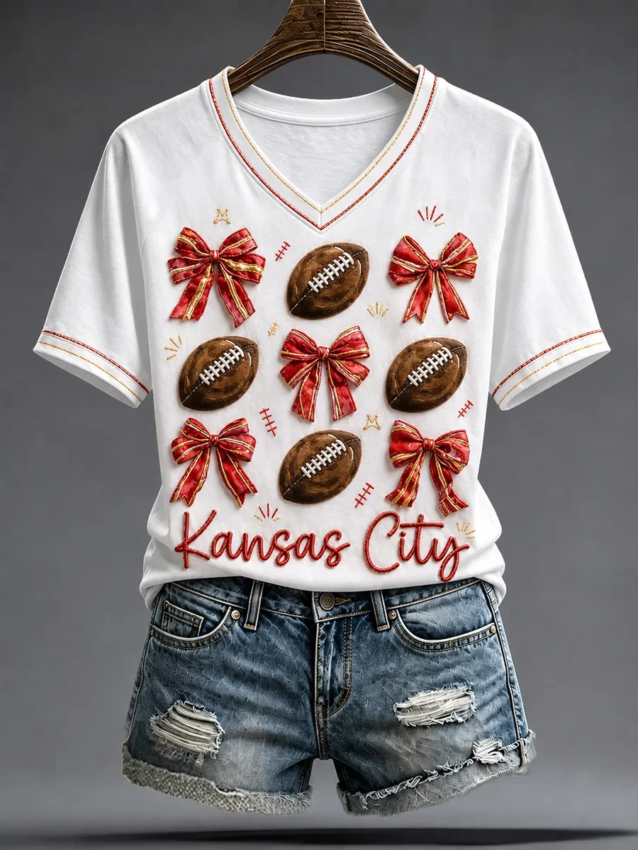 Kansas City Chiefs Merch KC Football Game Day V-Neck T-Shirt Chiefs Kingdom Fan Outfit Women Kansas City Chiefs Merch KC Football Game Day V-Neck T-Shirt Chiefs Kingdom Fan Outfit Women