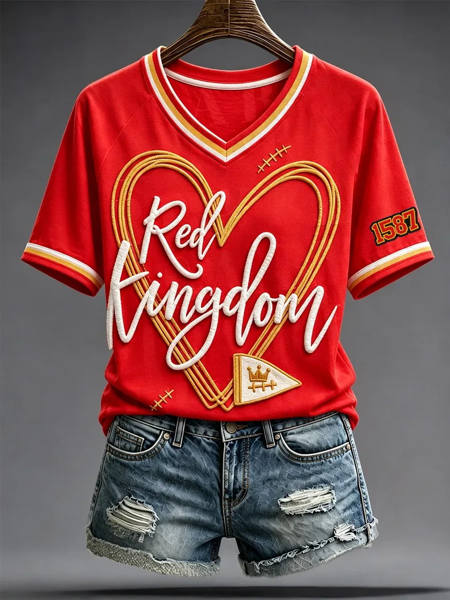 Kansas City Chiefs Merch KC Football Red Kingdom V-Neck T-Shirt Chiefs Fan Outfit Game Day Gifts Kansas City Chiefs Merch KC Football Red Kingdom V-Neck T-Shirt Chiefs Fan Outfit Game Day Gifts