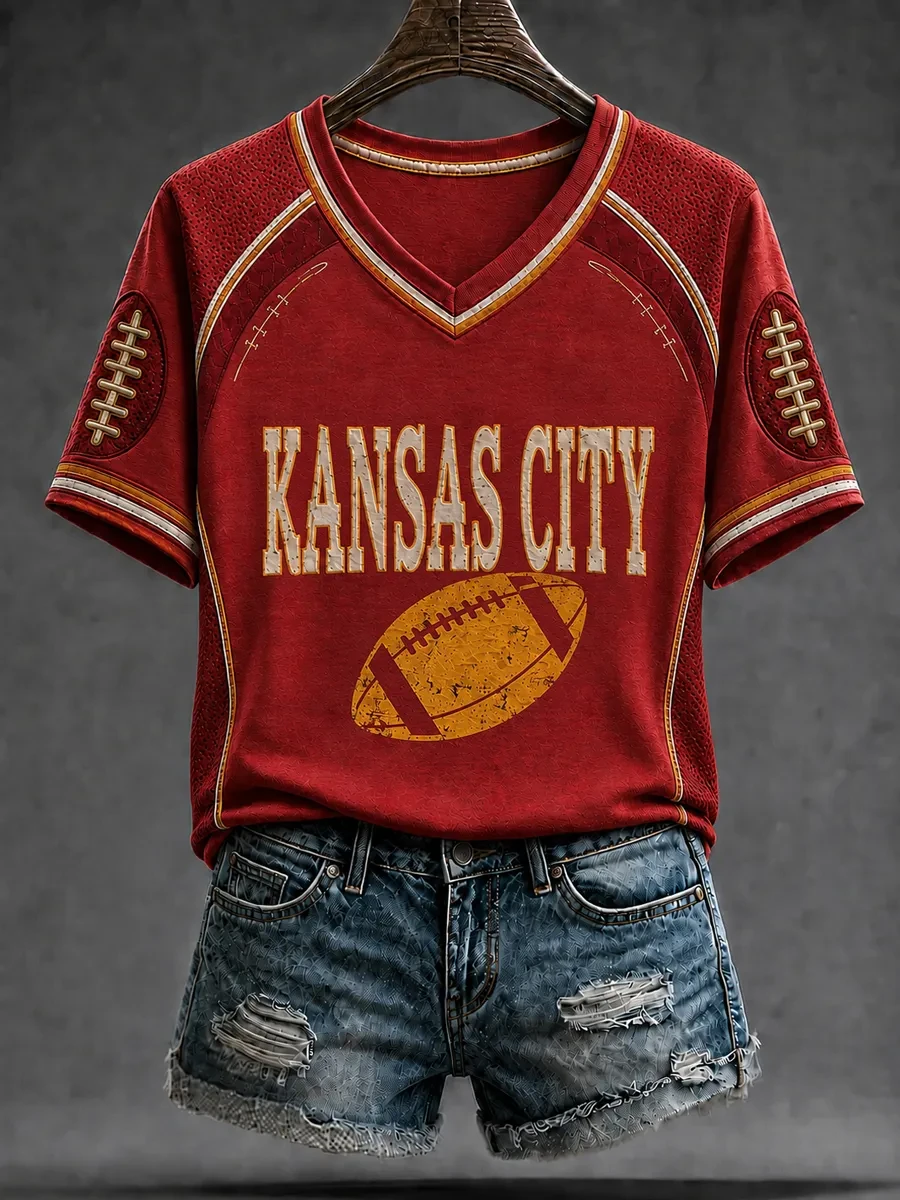 Kansas City Chiefs Merch KC Football V-Neck Shirt Sunday Game Day Outfit Football Lover Gift Kansas City Chiefs Merch KC Football V-Neck Shirt Sunday Game Day Outfit Football Lover Gift