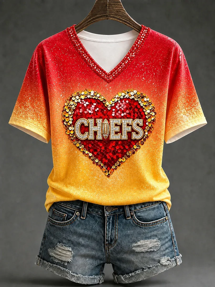 Kansas City Chiefs Merch KC Football V-Neck T-Shirt Kansas City Fan Outfit Gifts For Mom Kansas City Chiefs Merch KC Football V-Neck T-Shirt Kansas City Fan Outfit Gifts For Mom