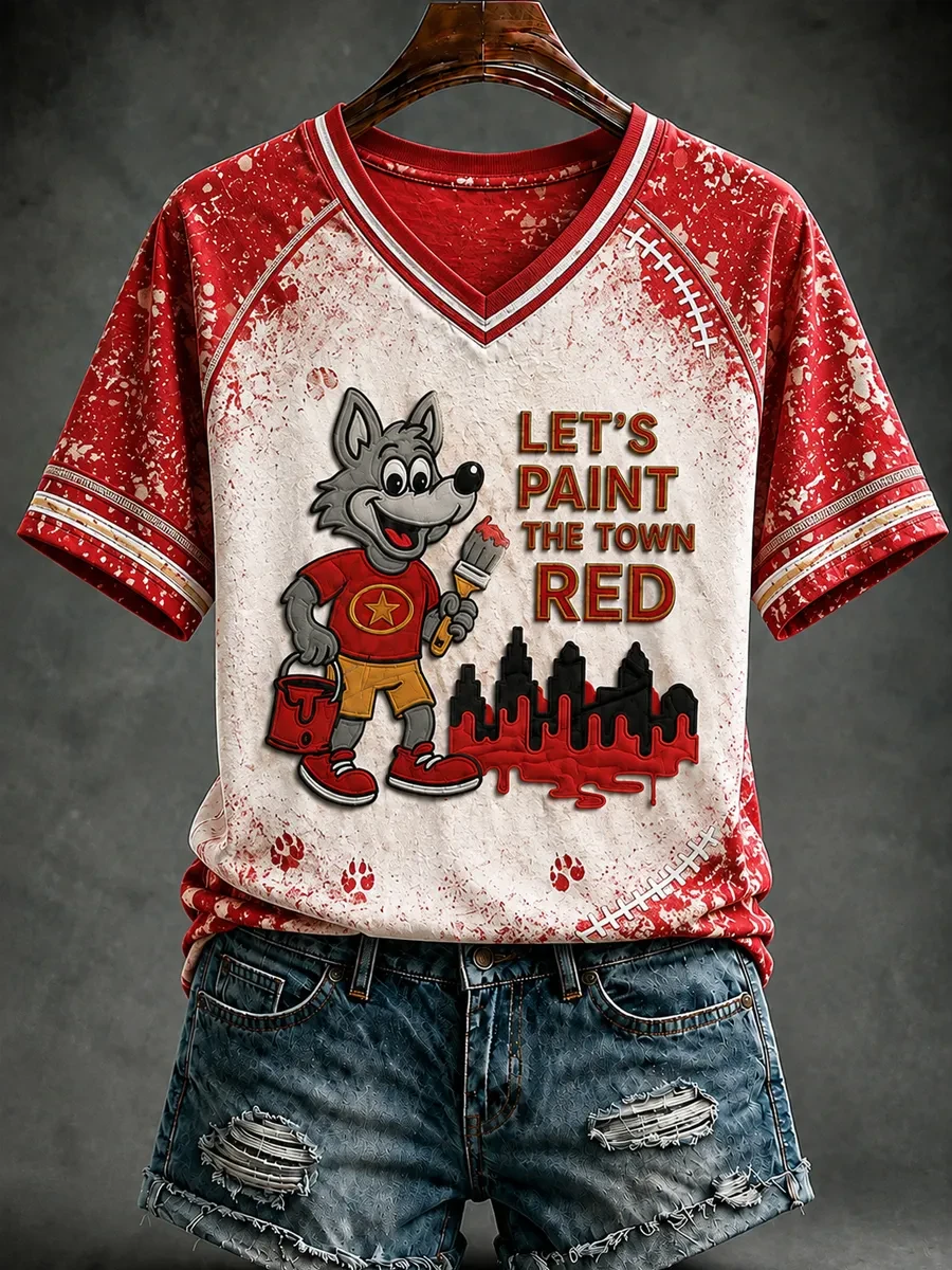 Kansas City Chiefs Merch Let's Paint The Town Red Kansas City Football V-Neck Shirt Gift For Fan