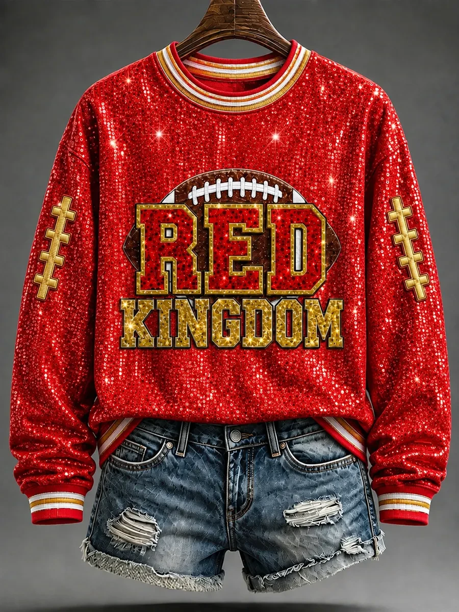 Kansas City Chiefs Merch Red Kingdom Kansas City Football Sweatshirt KC Fan Apparel Women