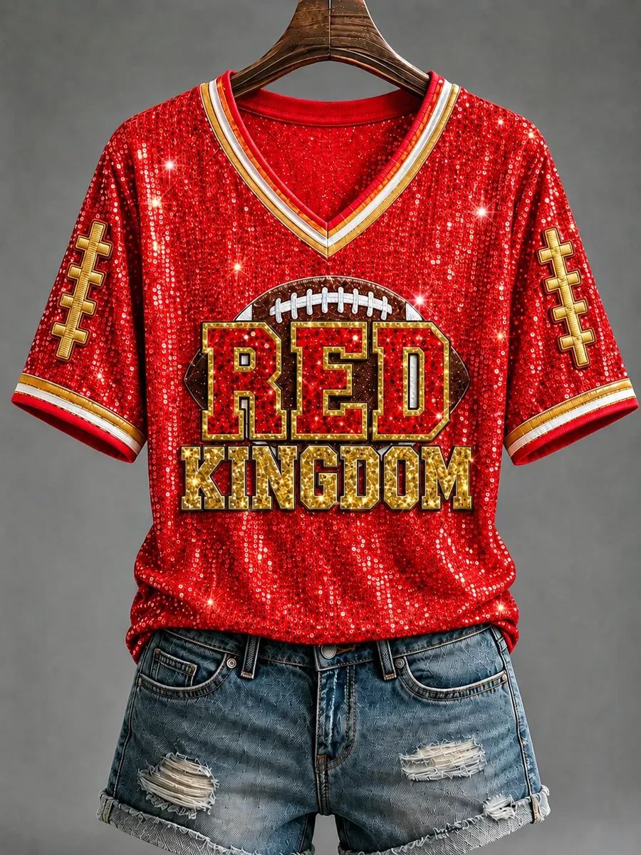Kansas City Chiefs Merch Red Kingdom Kansas City Football V-Neck Shirt Game Day Outfit