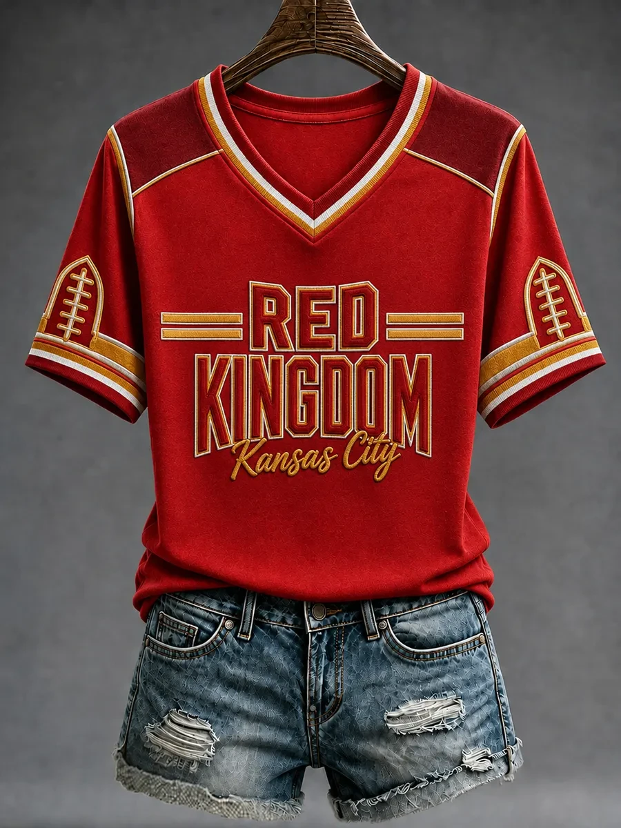 Kansas City Chiefs Merch Red Kingdom Kansas City Game Day V-Neck T-Shirt KC Football Fan Apparel Kansas City Chiefs Merch Red Kingdom Kansas City Game Day V-Neck T-Shirt KC Football Fan Apparel
