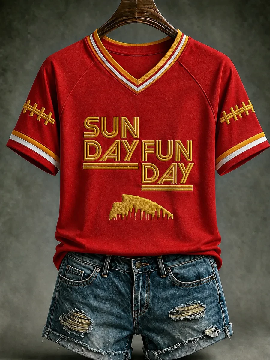 Kansas City Chiefs Merch Sunday Funday Kansas City Football V-Neck Shirt Gift For Game Day