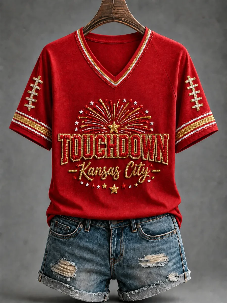Kansas City Chiefs Merch Touchdown Kansas City Football V-Neck Shirt Game Day Outfit Fans Gifts Kansas City Chiefs Merch Touchdown Kansas City Football V-Neck Shirt Game Day Outfit Fans Gifts